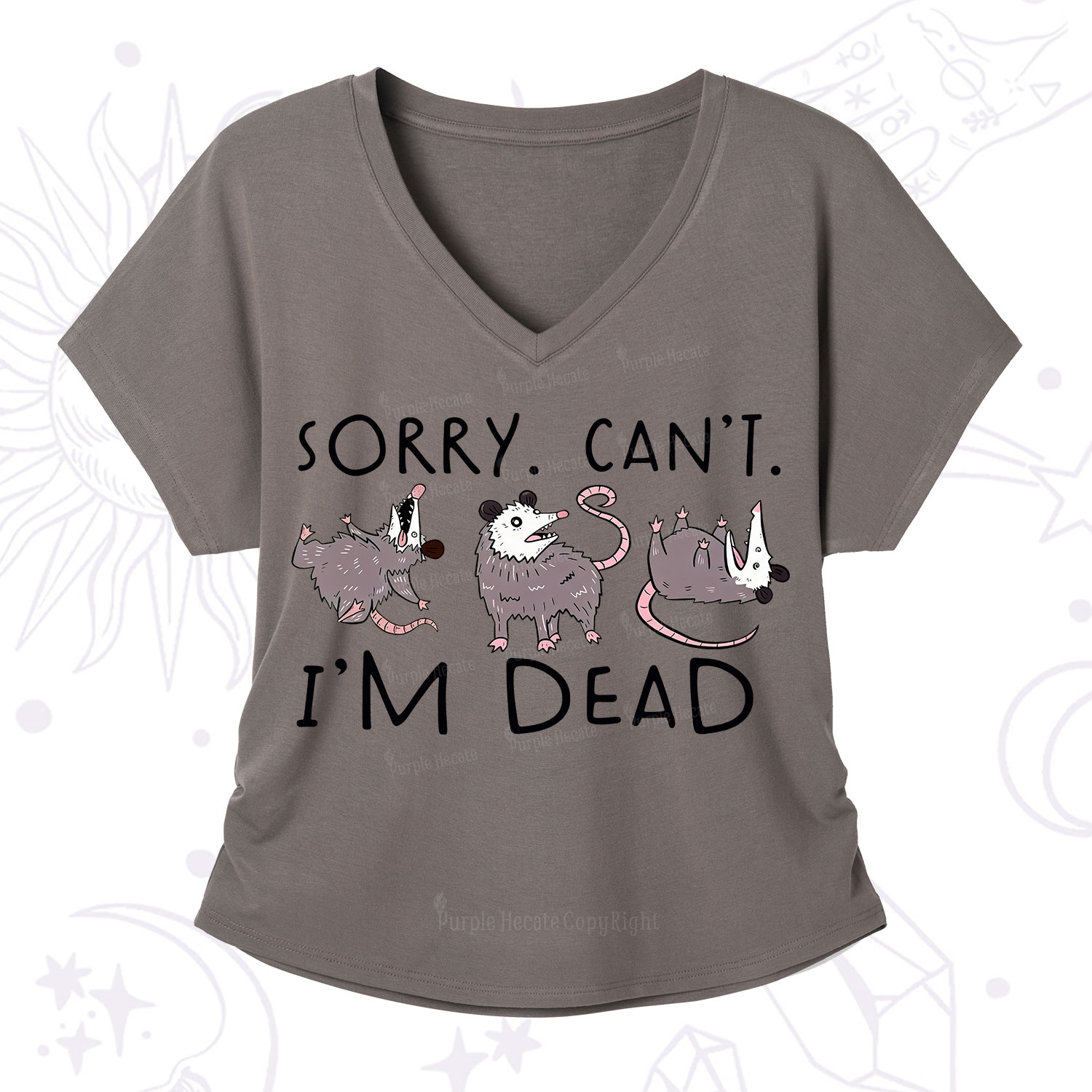 Purplehecate Funny Possum Sorry I Can't I'm Dead V-Neck T-Shirt
