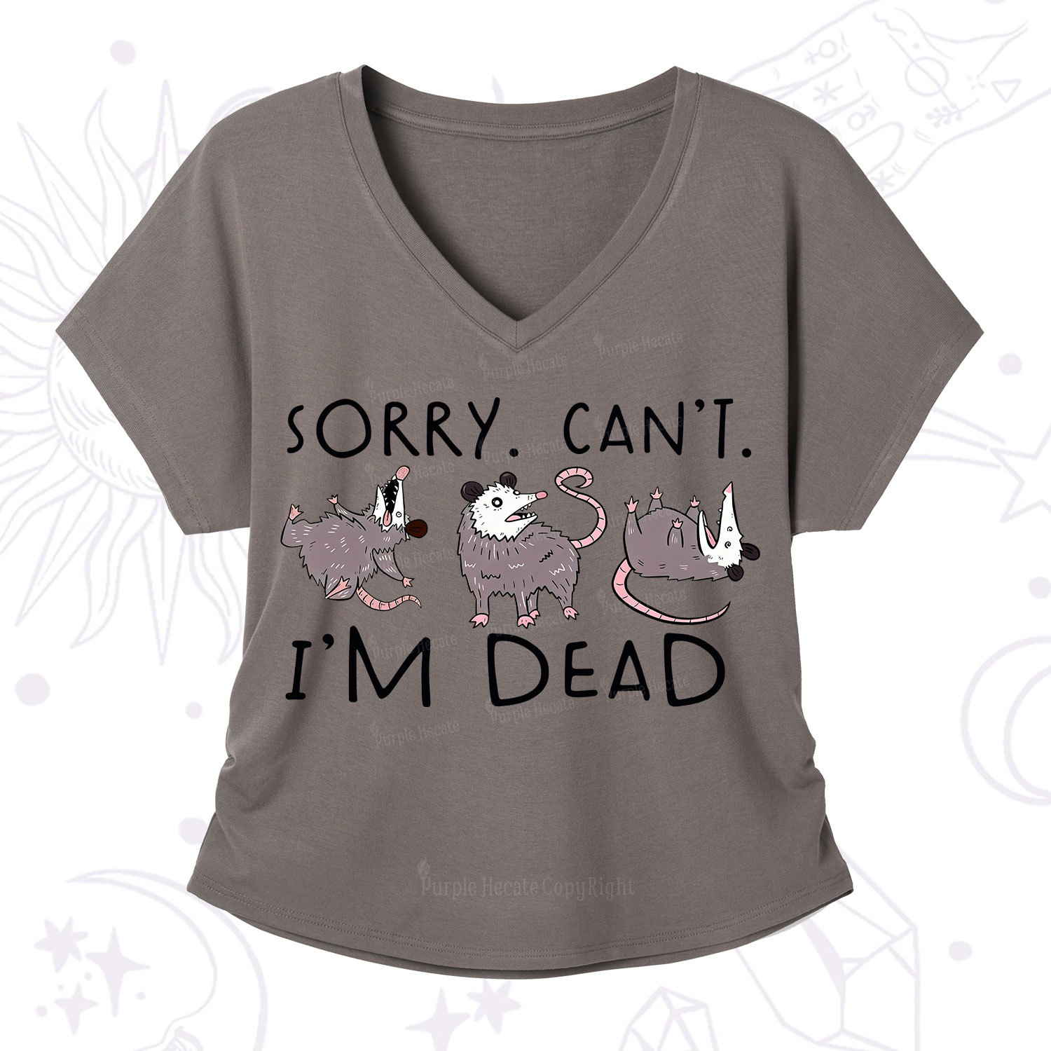 Purplehecate Funny Possum Sorry I Can't I'm Dead V-Neck T-Shirt