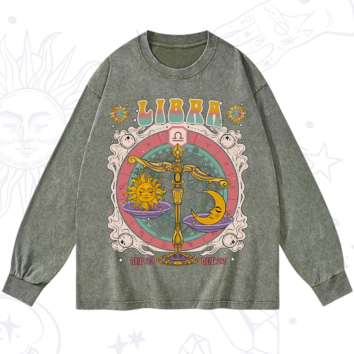 Purplehecate Libra Cosmic Zodiac Washed Long Sleeve Shirt