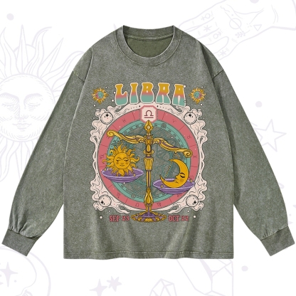 Purplehecate Libra Cosmic Zodiac Washed Long Sleeve Shirt
