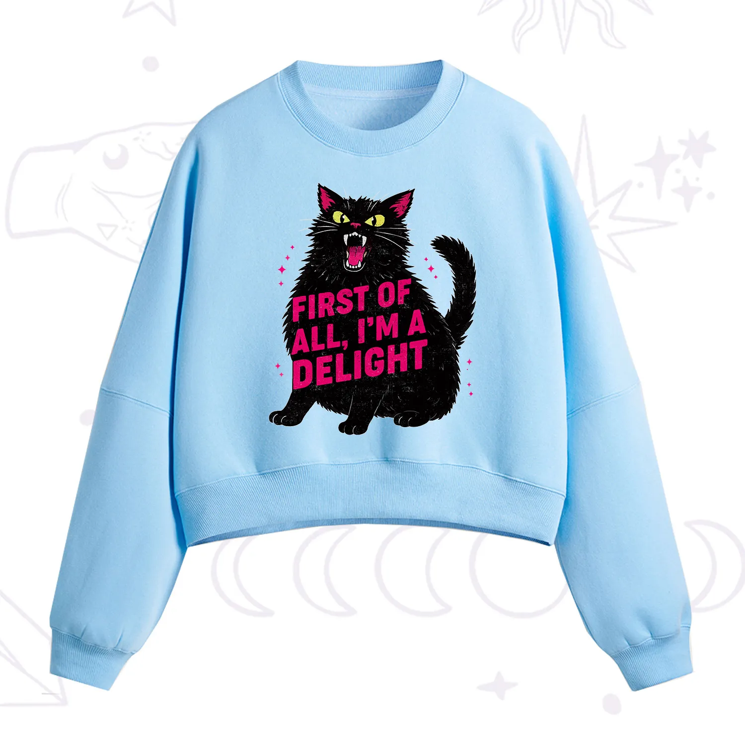 Purplehecate First Of All I'm A Delight Cat Fleece Cropped Sweatshirt