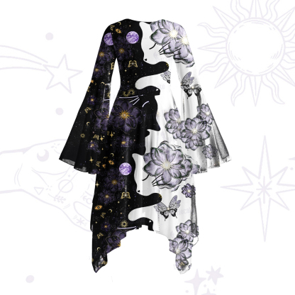 Purplehecate Starlit Cats & Butterflies Bell Sleeve Dress