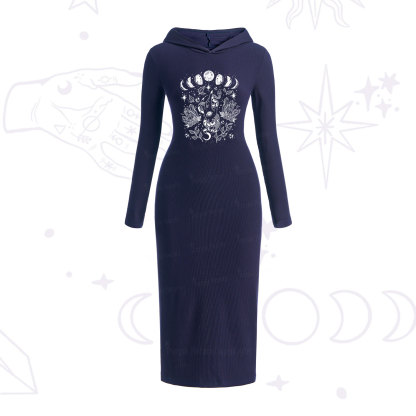 Purplehecate Reach For The Moon Hooded Knit Dress