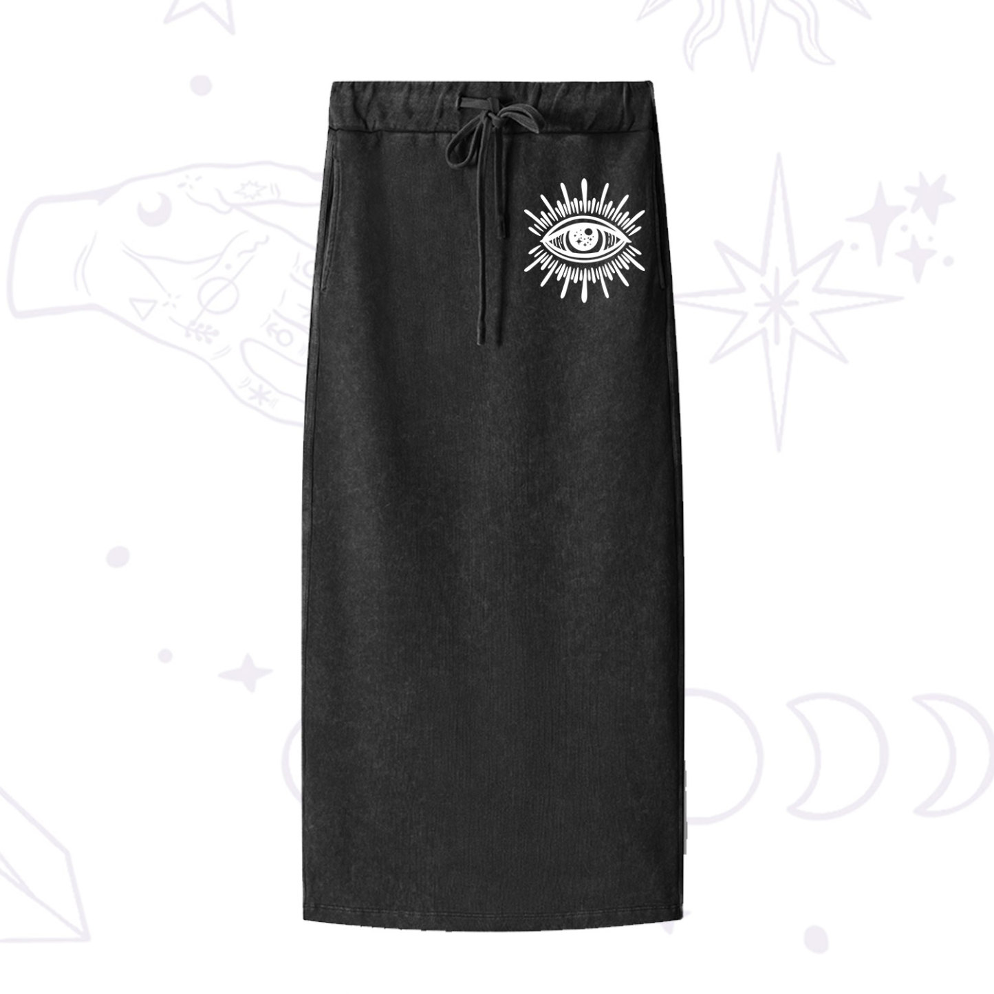 Purplehecate Evil Eye Washed Drawstring Long Skirt