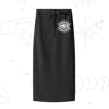 Purplehecate Evil Eye Washed Drawstring Long Skirt