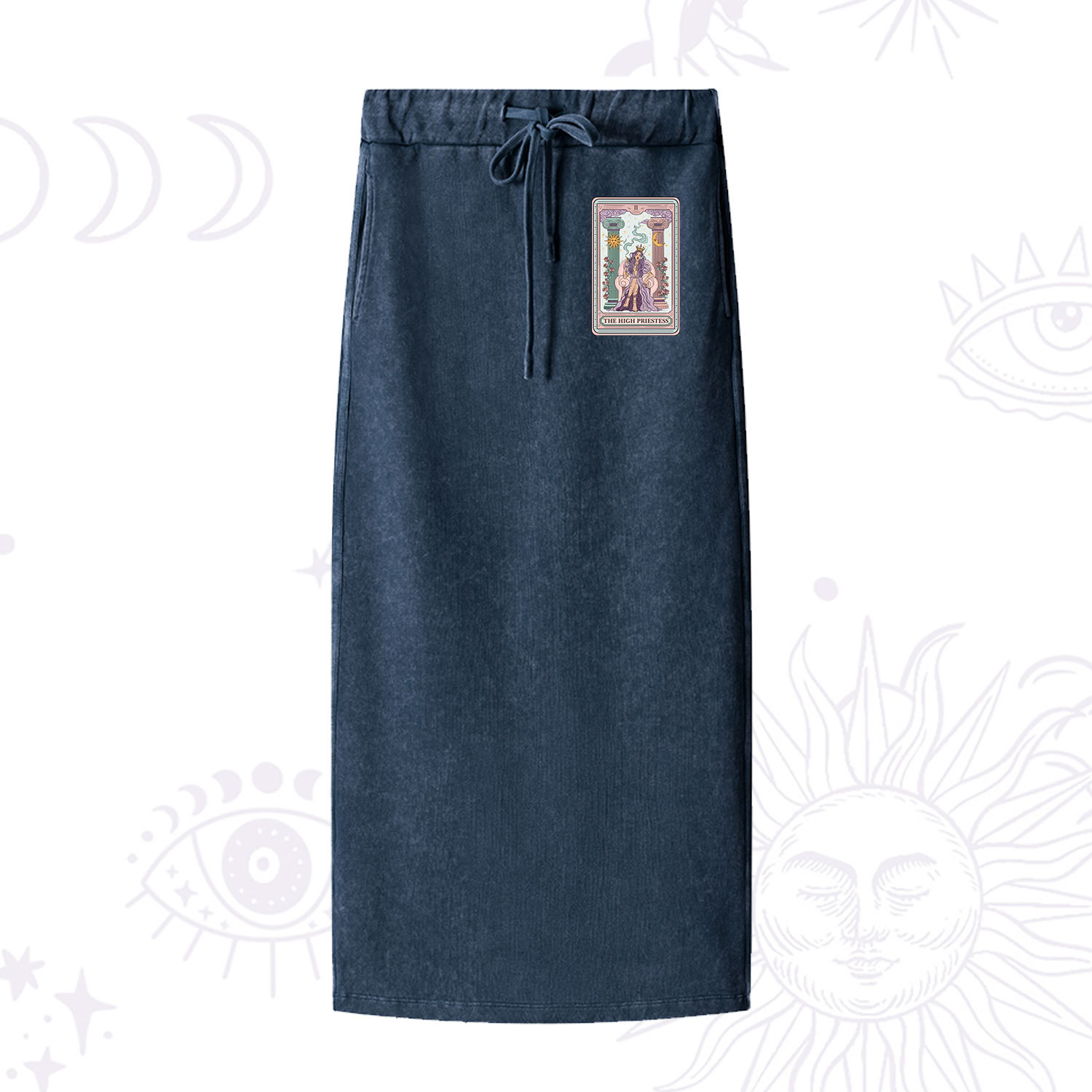 Purplehecate The High Priestess Tarot Card Washed Drawstring Long Skirt