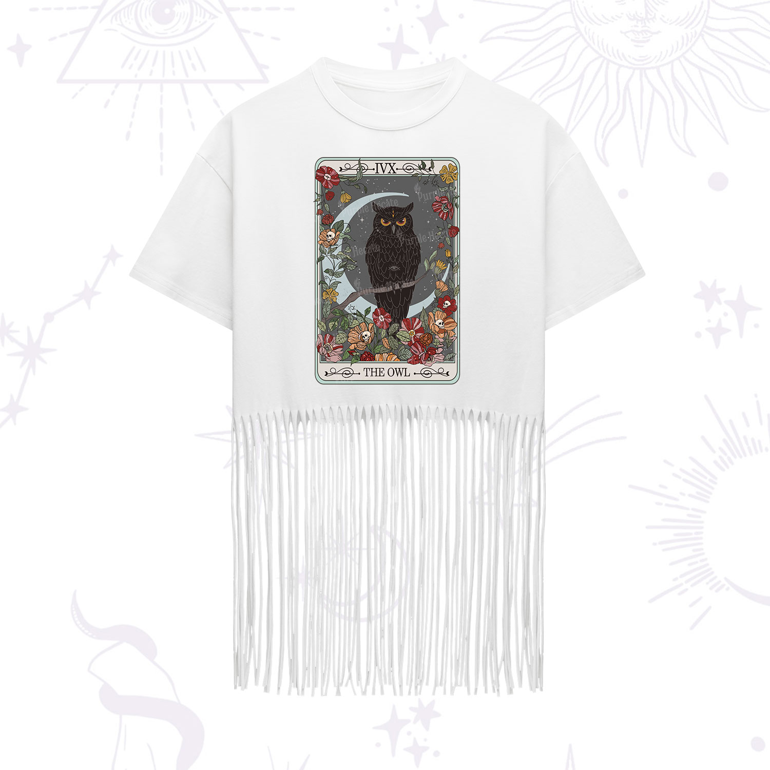 Purplehecate The Owl Tarot Fringe Hem T-Shirt