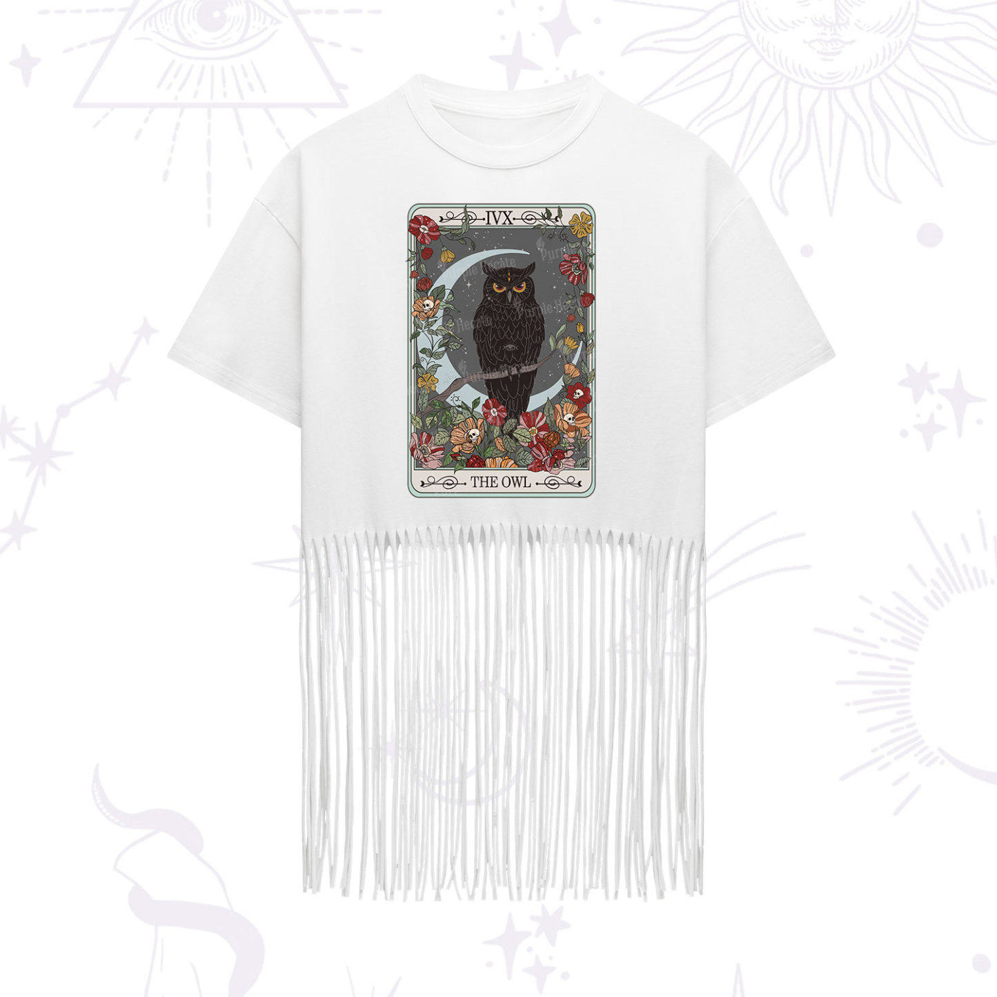 Purplehecate The Owl Tarot Fringe Hem T-Shirt