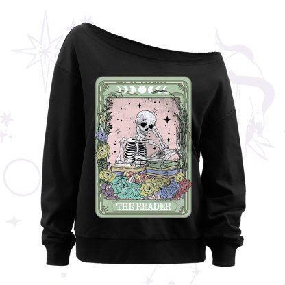 Purplehecate The Reader Bookworm Tarot Skeleton Off The Shoulder Sweatshirt
