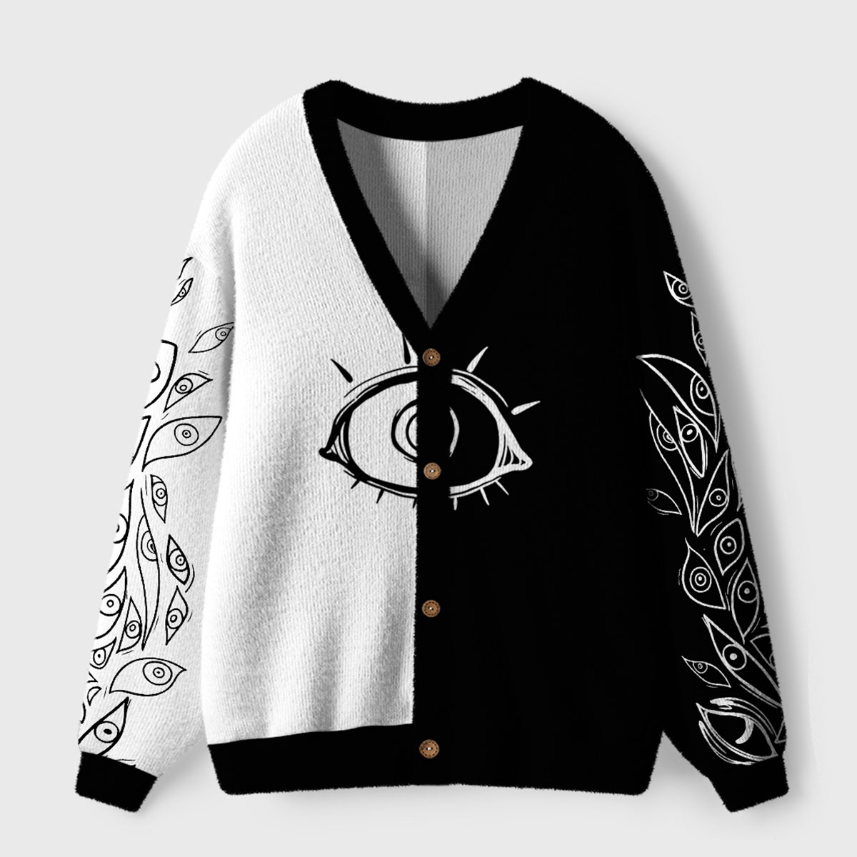 Purplehecate Evil Eye Protection Black White Ugly Cardigan Sweaters