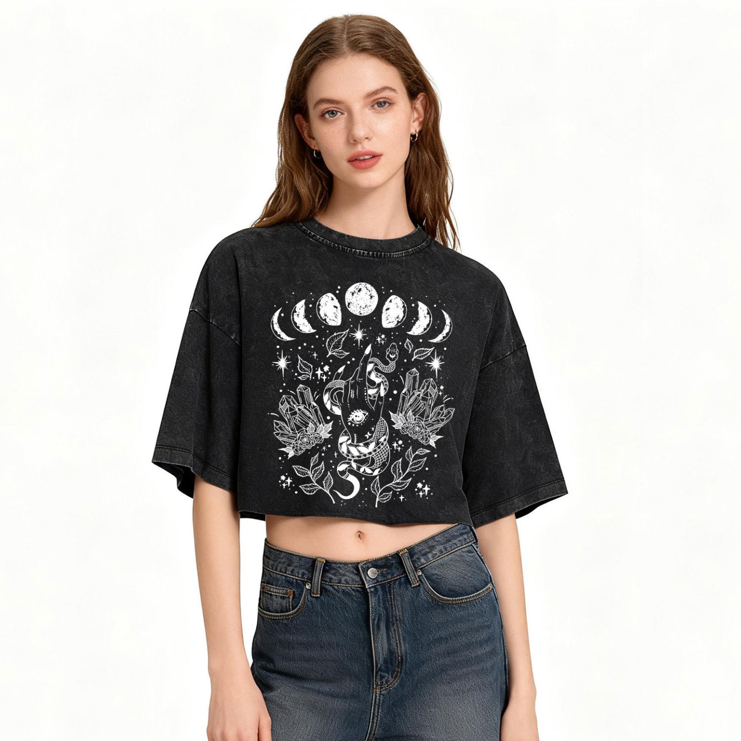 Purplehecate Reach For The Moon Washed Cropped T-Shirt