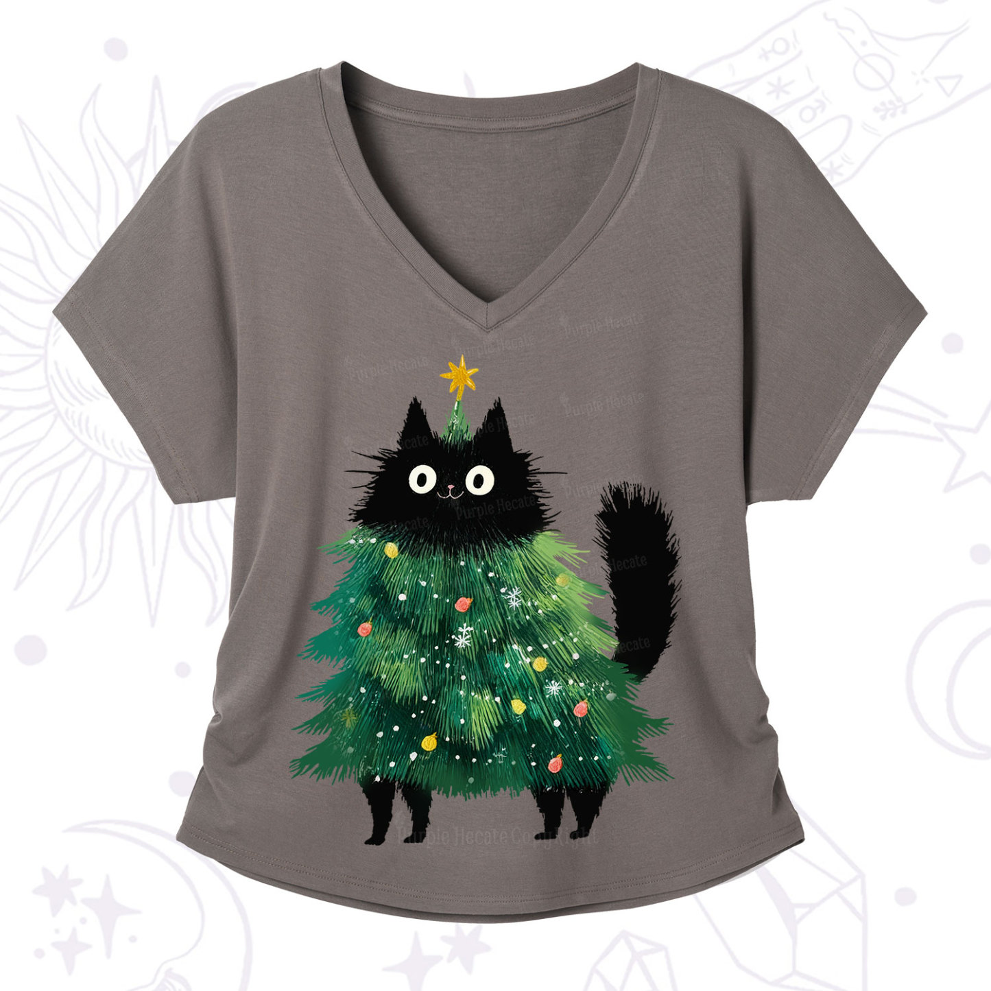 Purplehecate Black Cats Christmas Tree Christmas V-Neck T-Shirt
