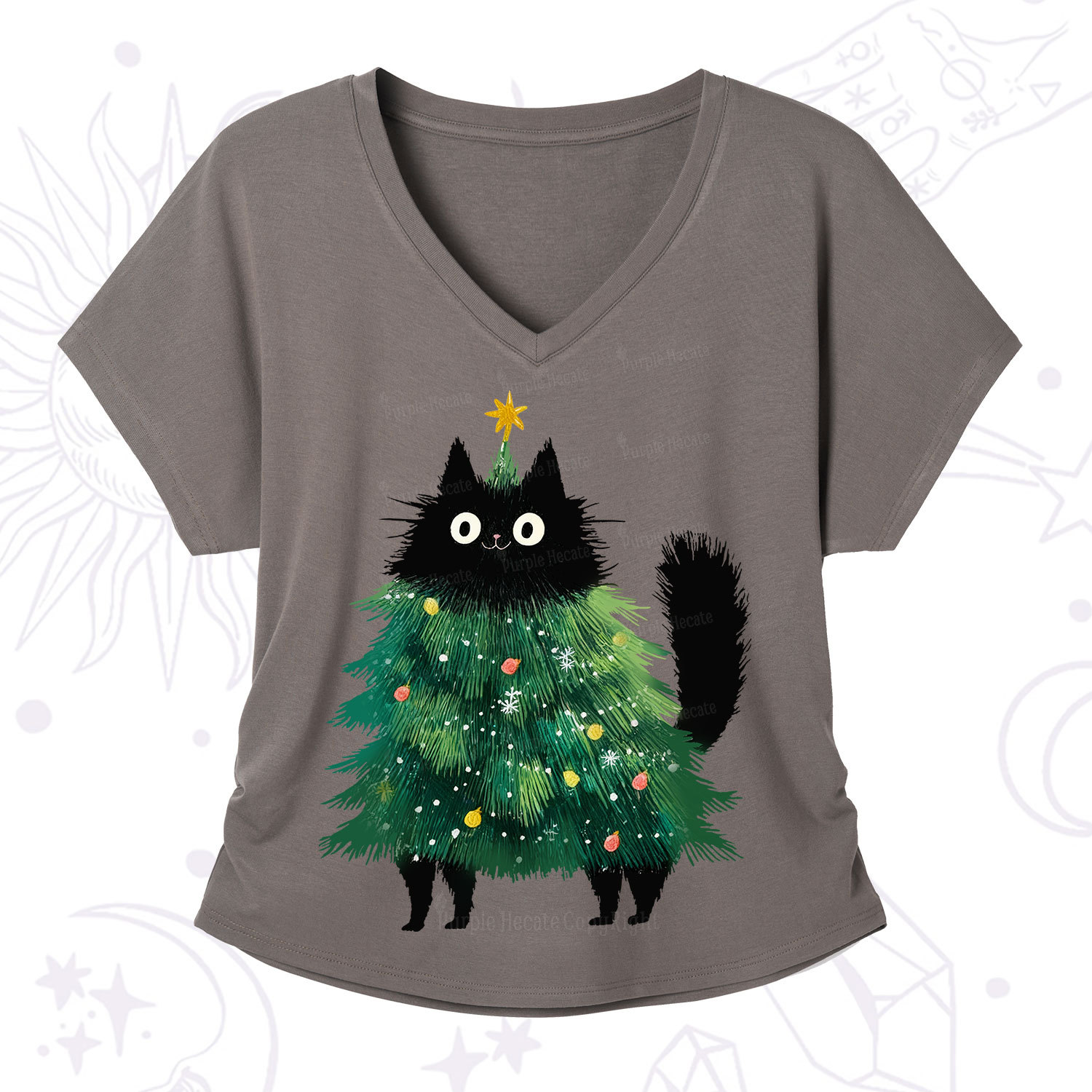 Purplehecate Black Cats Christmas Tree Christmas V-Neck T-Shirt
