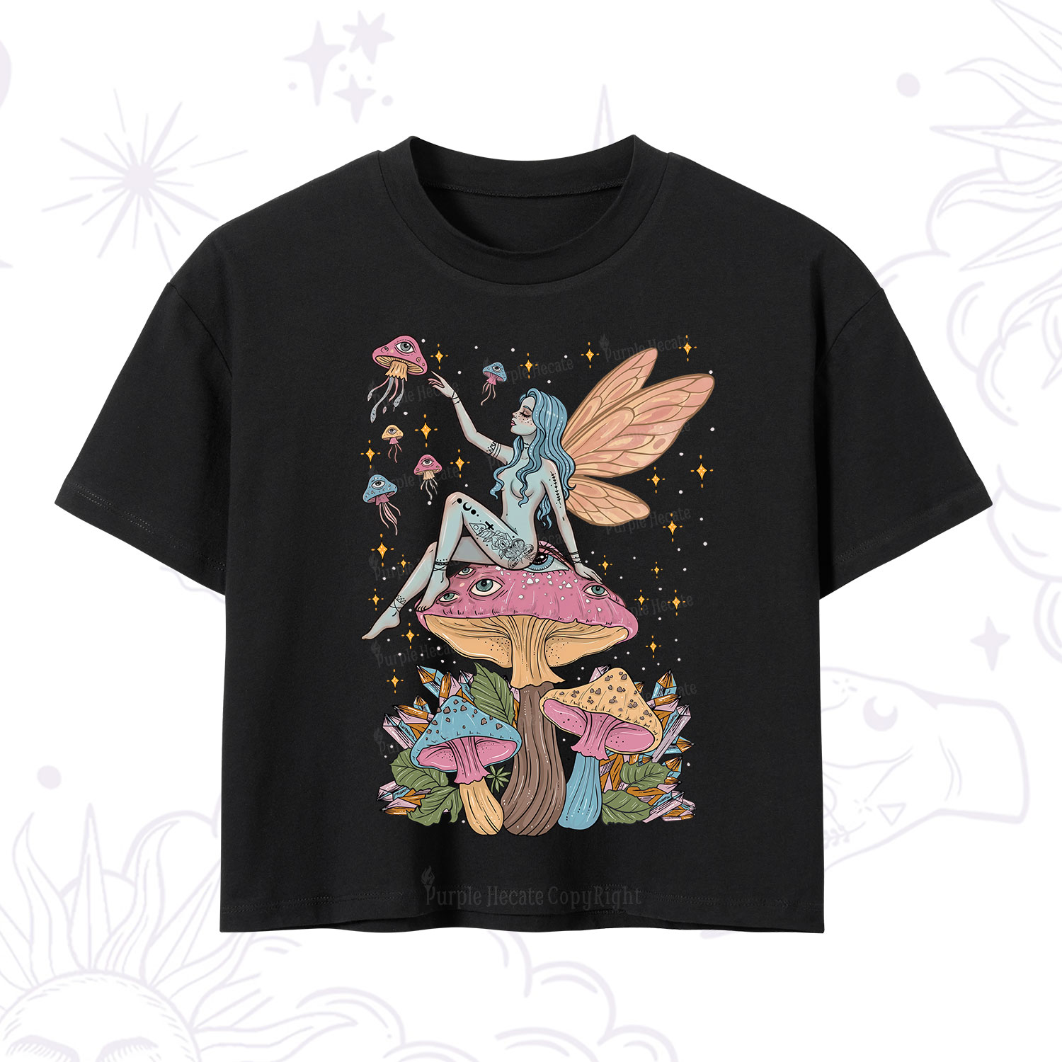 Purplehecate Celestial Fairy on Mushroom Crop T-Shirt