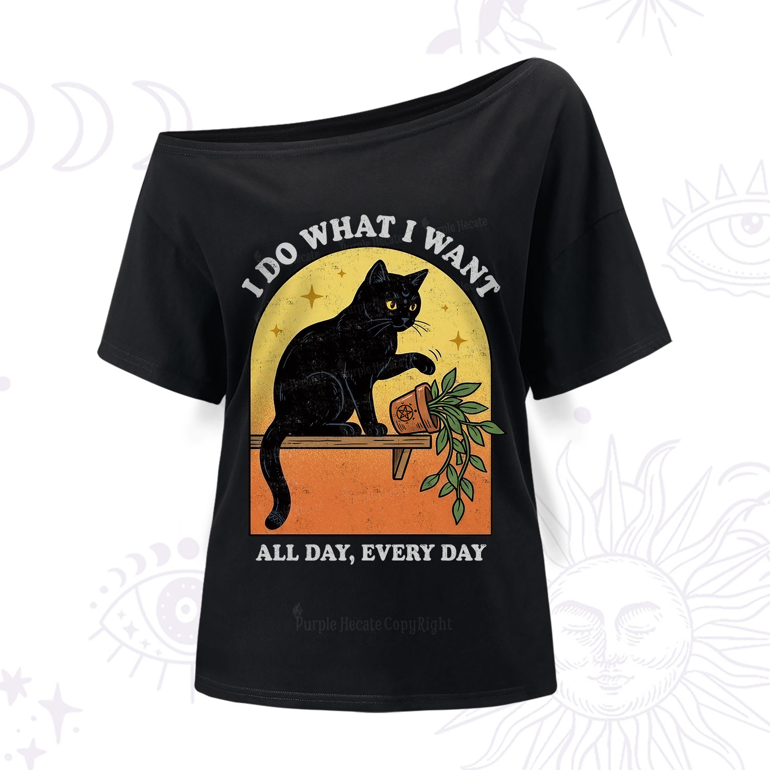 Purplehecate I Do What I Want Funny Black Cat One Shoulder T-Shirt