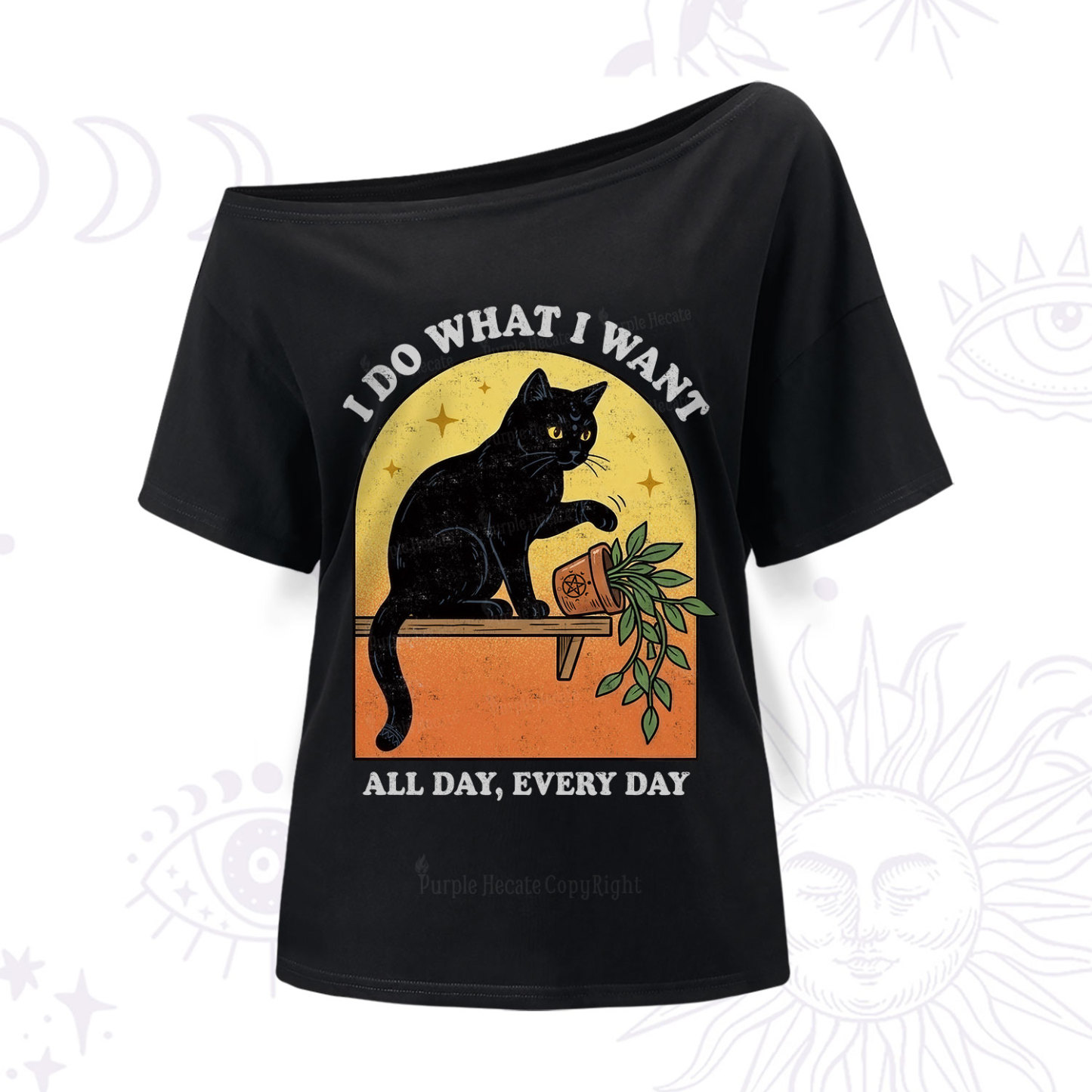 Purplehecate I Do What I Want Funny Black Cat One Shoulder T-Shir
