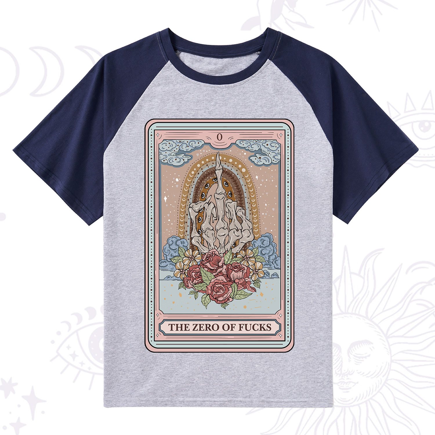 Purplehecate The Zero Of Fucks Tarot Raglan Short Sleeve T‑Shirt