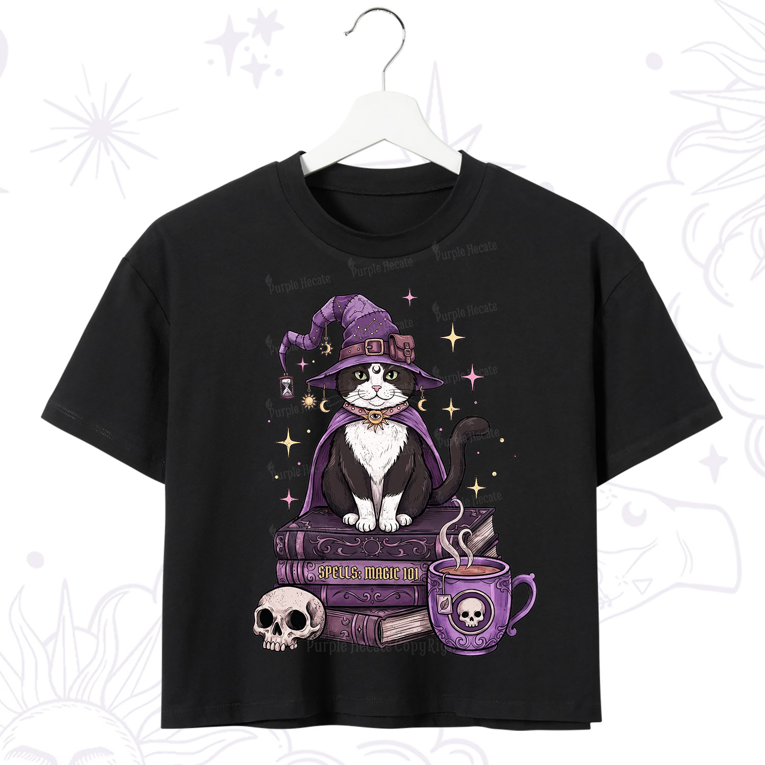 Purplehecate Witchy Cat Spell Books Crop T-Shirt