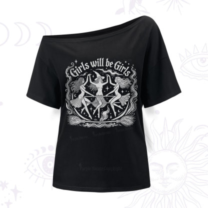 Purplehecate Girls Will Be Girls One Shoulder T-Shirt