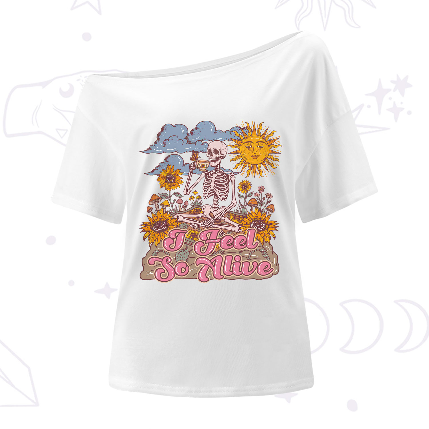 Purplehecate I feel So Alive Dancing Sarcastic Skeleton One Shoulder T-Shirt