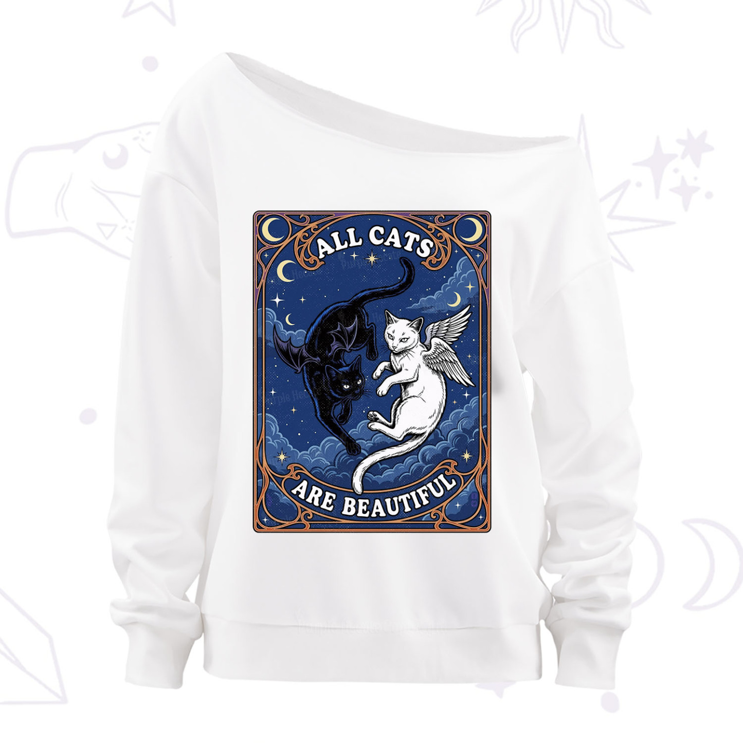 Purplehecate Angel & Devil Cat Off The Shoulder Sweatshirt