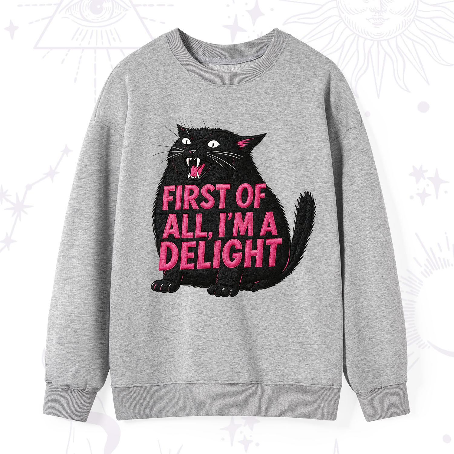 Purplehecate First Of All I'm A Delight Cat Embroidered Sweatshirt