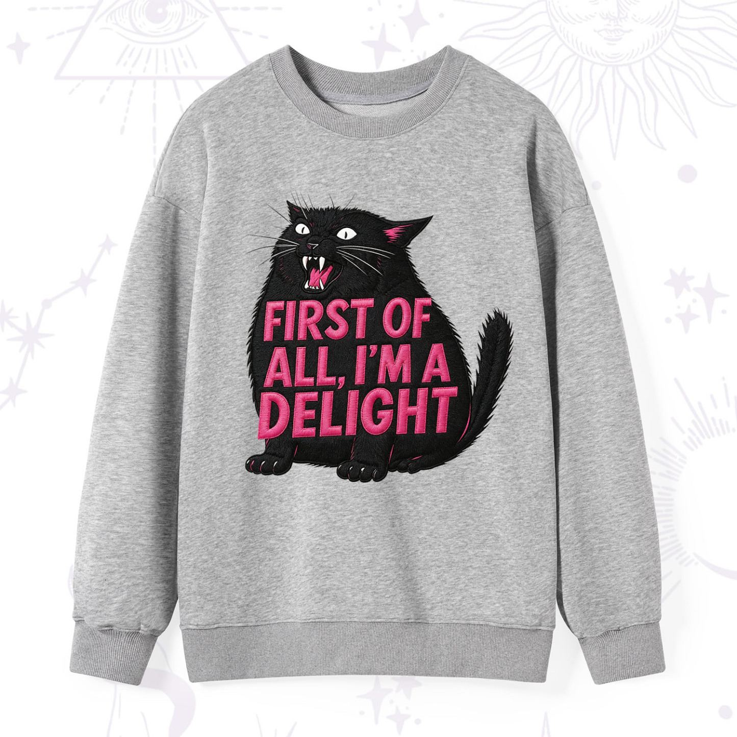 Purplehecate First Of All I'm A Delight Cat Embroidered Sweatshirt