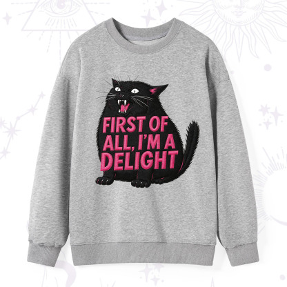 Purplehecate First Of All I'm A Delight Cat Embroidered Sweatshirt