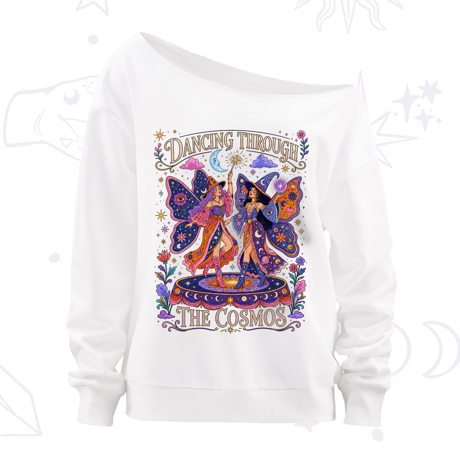 Purplehecate Dancing Through the Cosmos Off The Shoulder Sweatshirt
