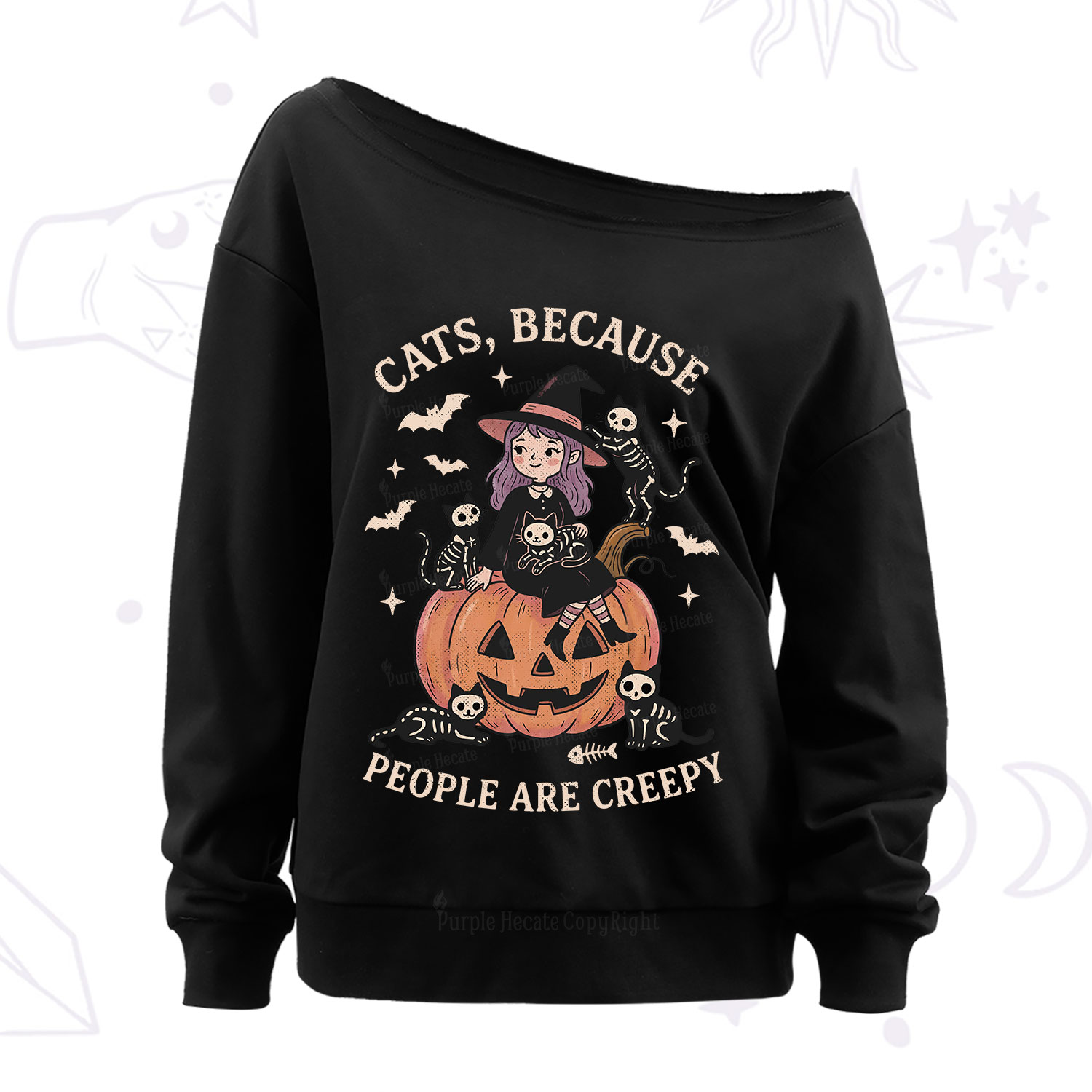 Purplehecate Cats Because People Are Creepy Off The Shoulder Sweatshirt