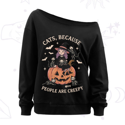 Purplehecate Cats Because People Are Creepy Off The Shoulder Sweatshirt