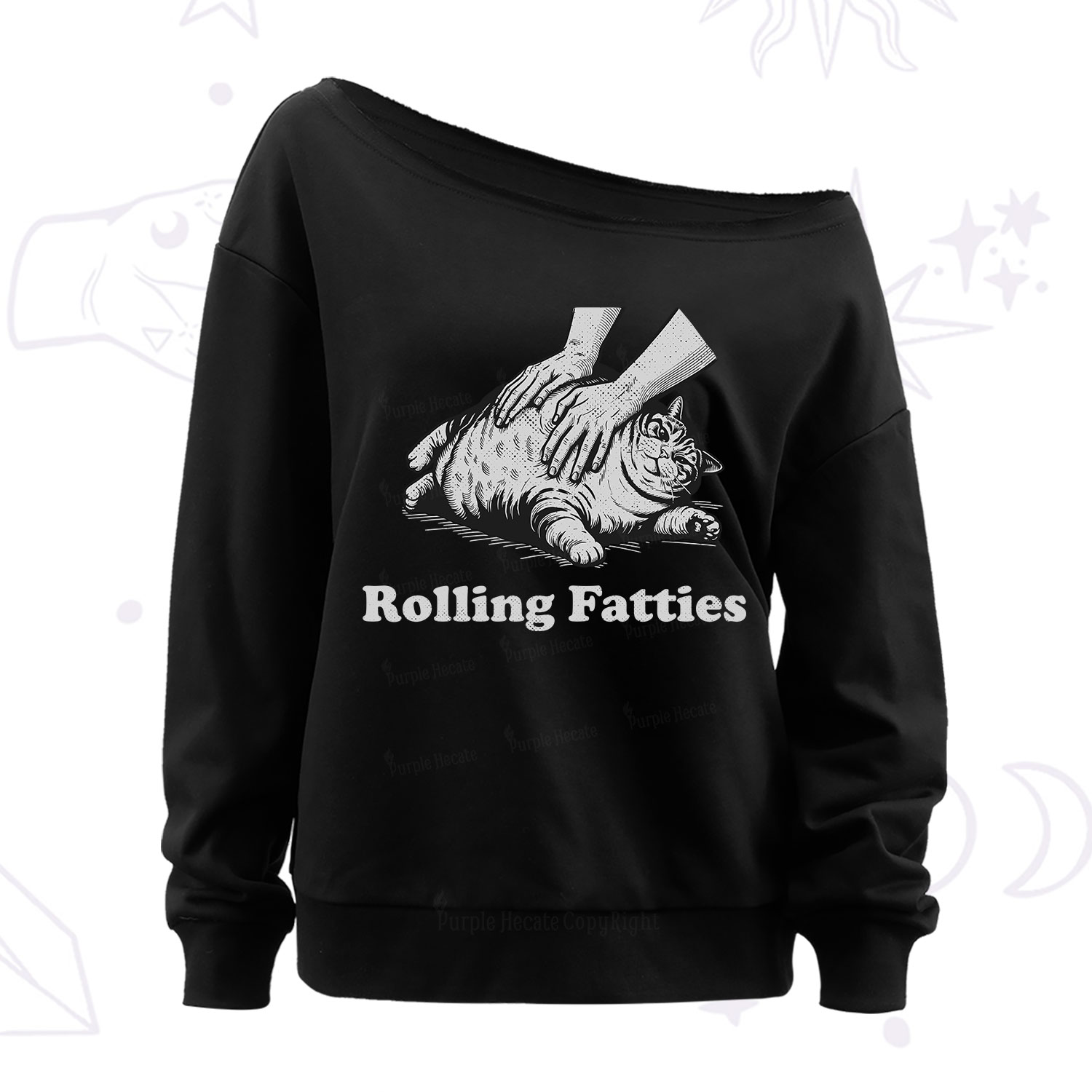 Purplehecate Rolling Fatties Cat Off The Shoulder Sweatshirt