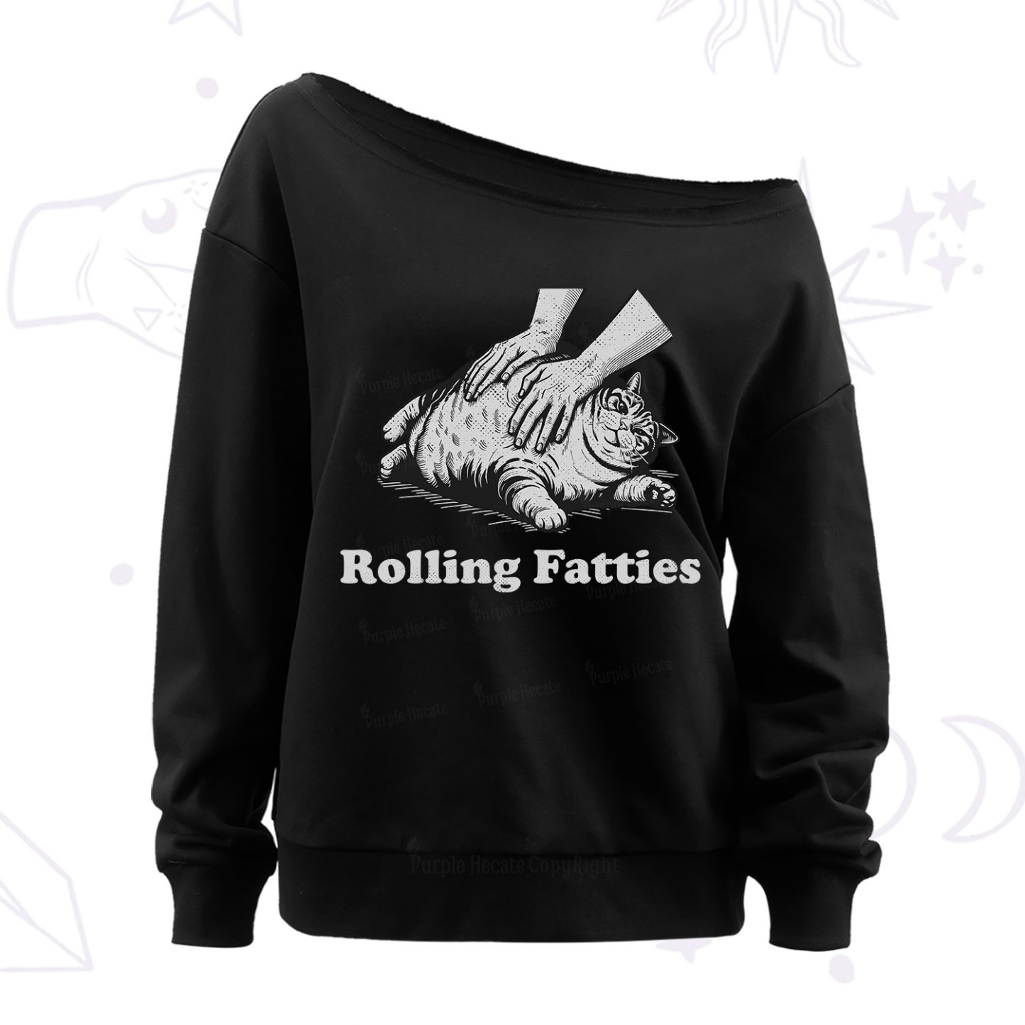 Purplehecate Rolling Fatties Cat Off The Shoulder Sweatshirt