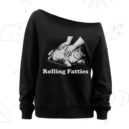 Purplehecate Rolling Fatties Cat Off The Shoulder Sweatshirt