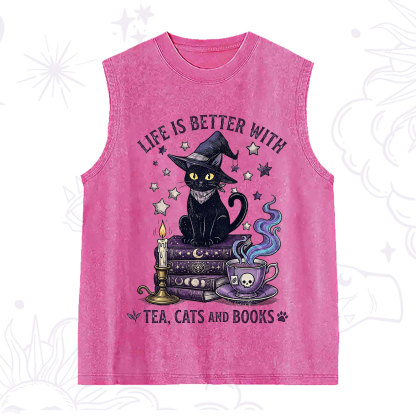 Purplehecate Life Is Better With Cats And Books Washed Tank