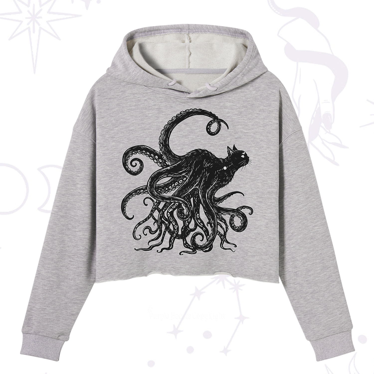 Purplehecate Black Cat with Octopus Tentacles Crop Hoodie