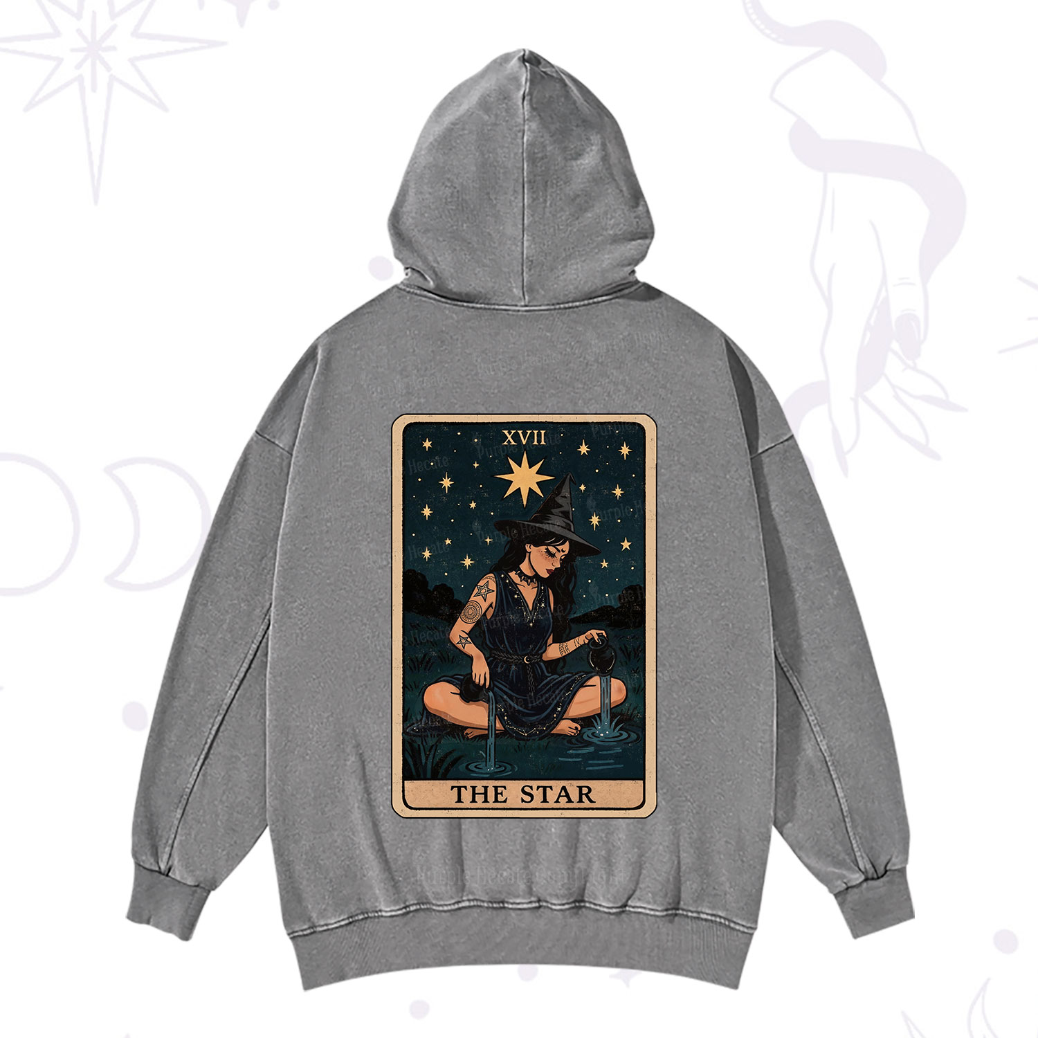 Purplehecate The Star Witch Tarot Washed Hoodie