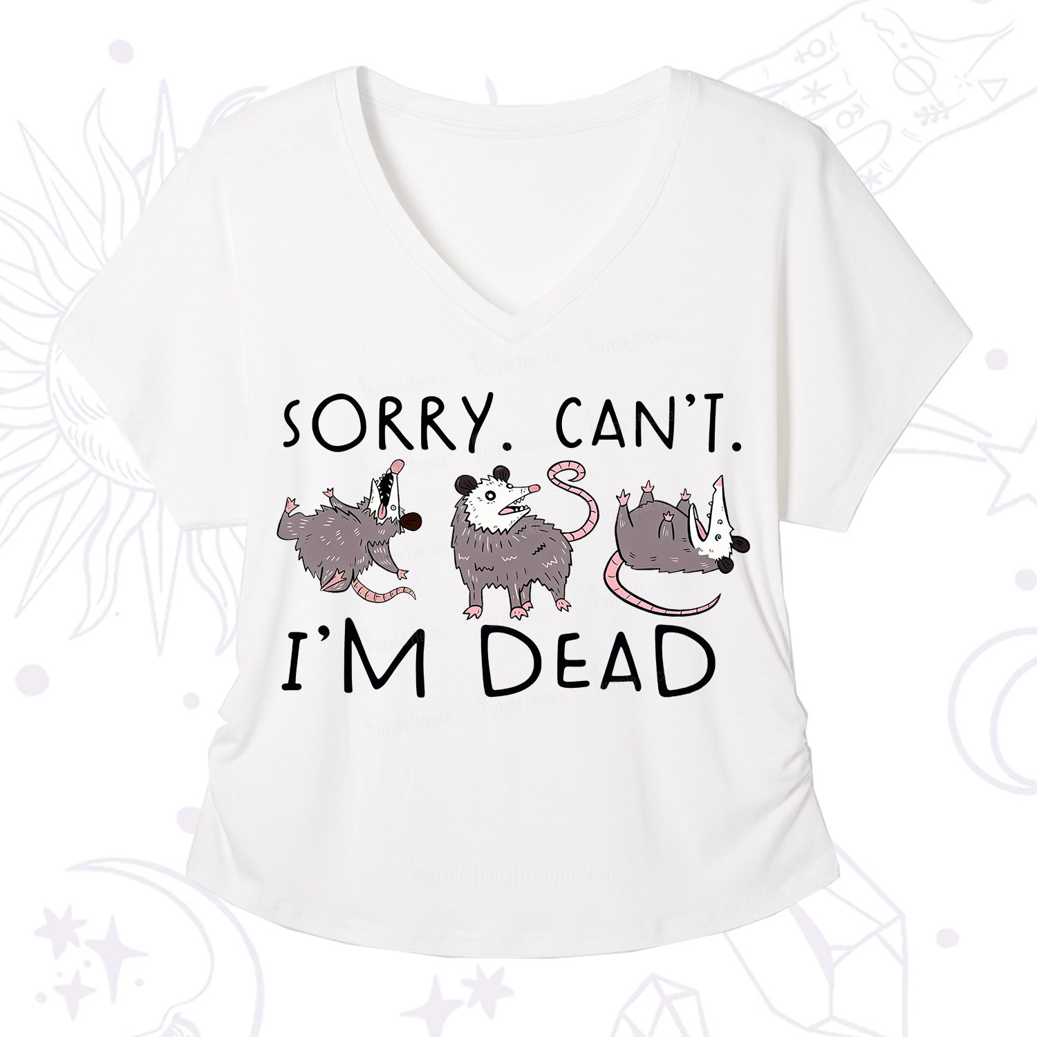 Purplehecate Funny Possum Sorry I Can't I'm Dead V-Neck T-Shirt