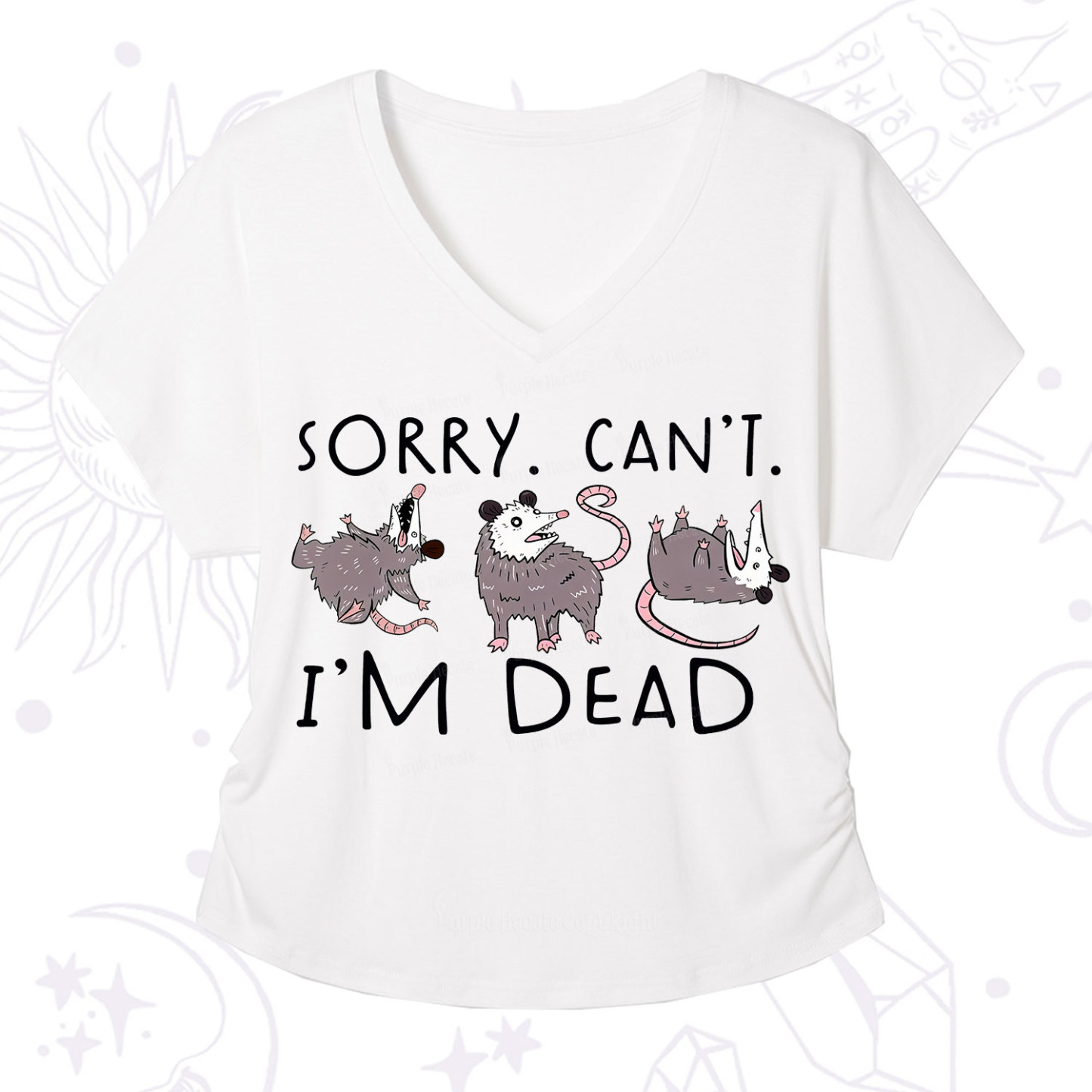 Purplehecate Funny Possum Sorry I Can't I'm Dead V-Neck T-Shirt