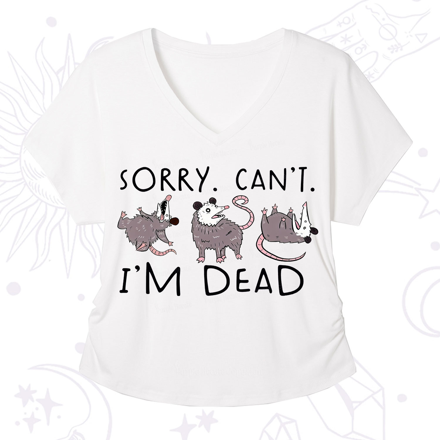 Purplehecate Funny Possum Sorry I Can't I'm Dead V-Neck T-Shirt