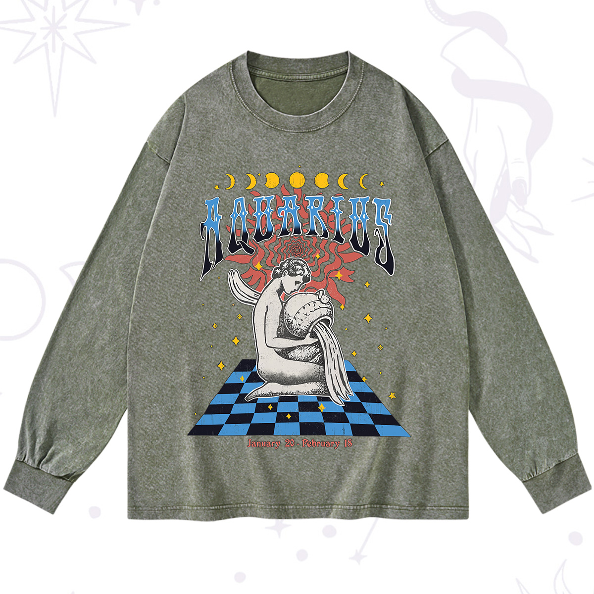 Purplehecate Aquarius Crew Zodiac Washed Long Sleeve Shirt