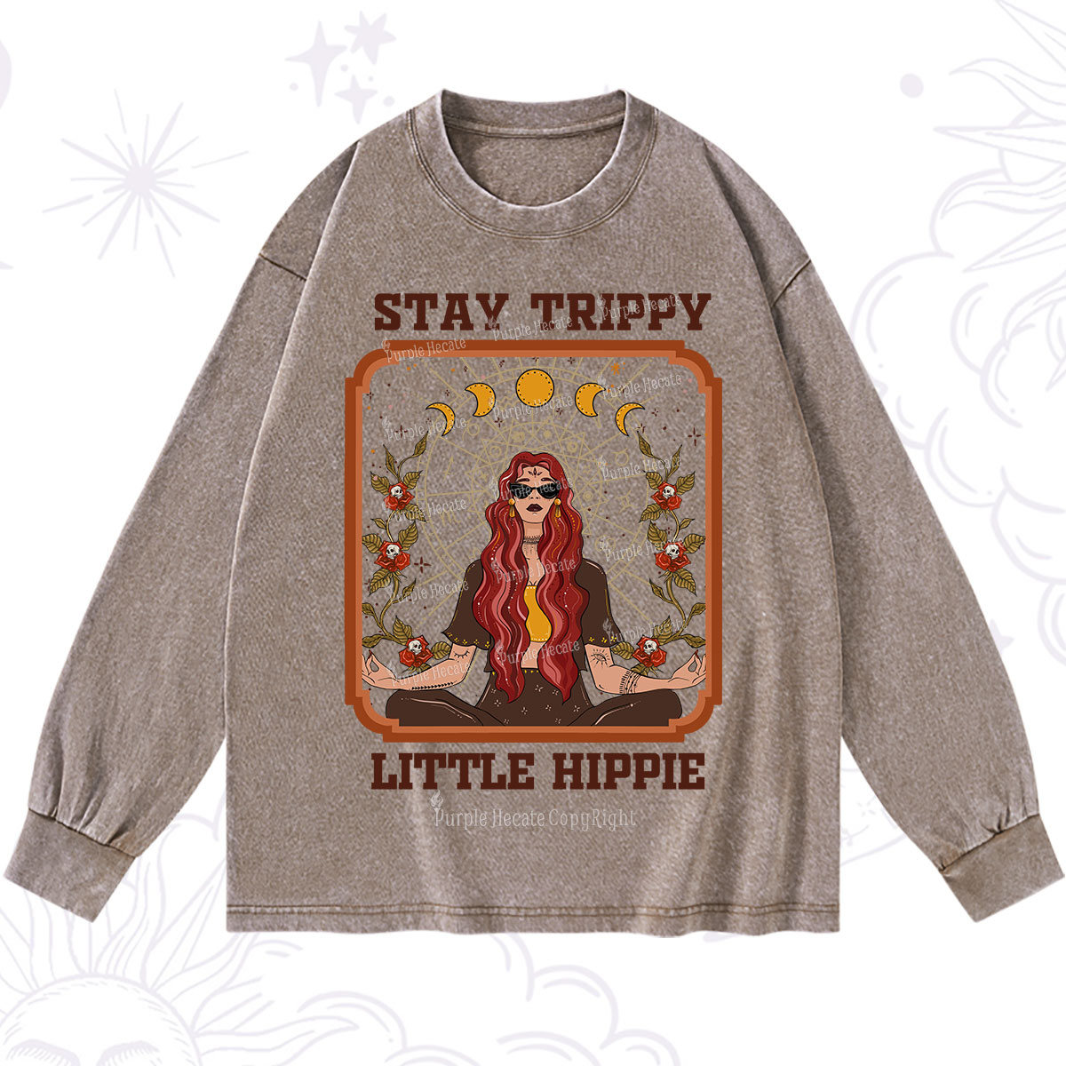 Purplehecate Stay Trippy Little Witchy Hippie Washed Long Sleeve Shirt