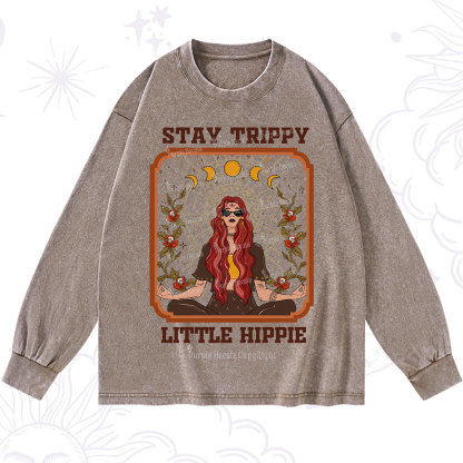 Purplehecate Stay Trippy Little Witchy Hippie Washed Long Sleeve Shirt