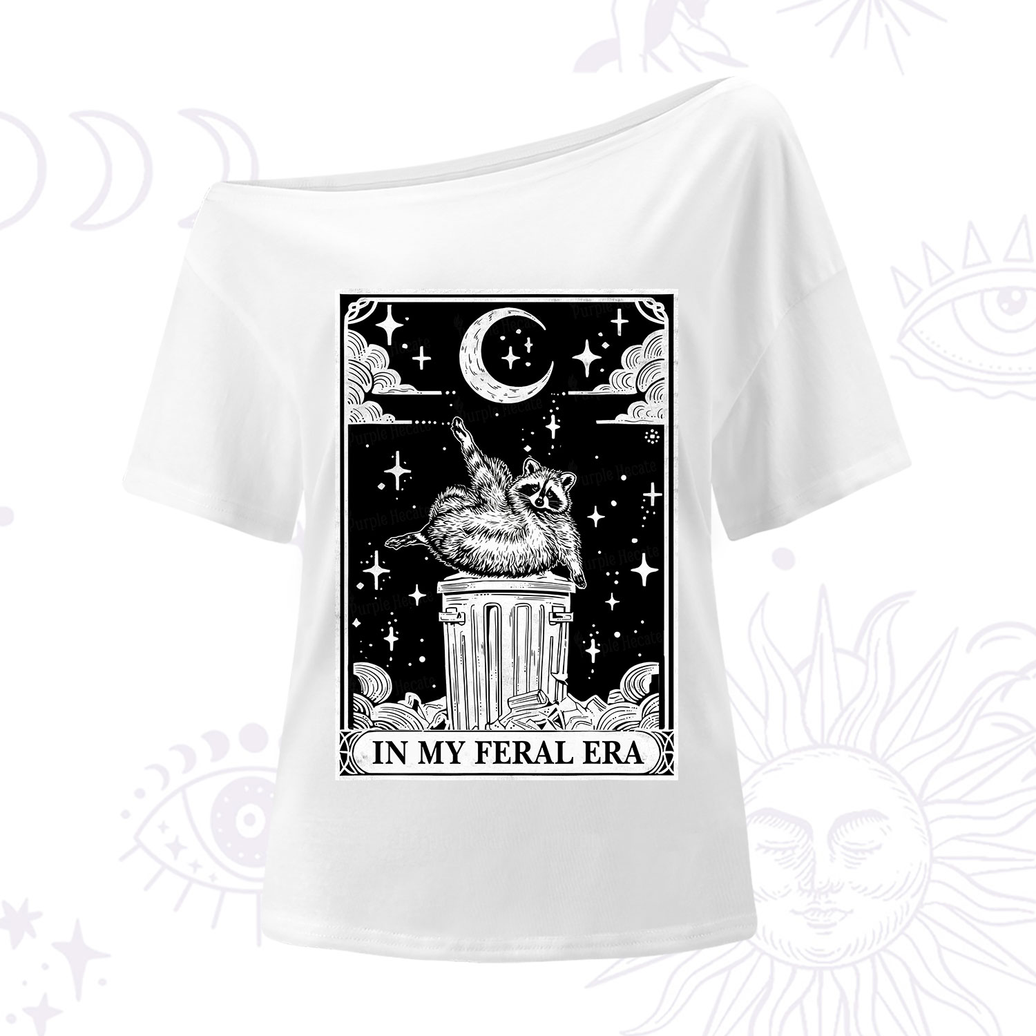 Purplehecate In My Feral Era Raccoon Tarot One Shoulder T-Shirt