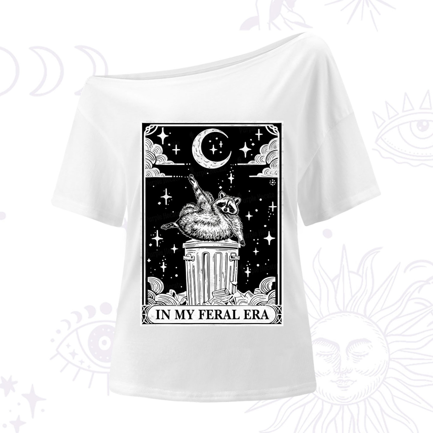 Purplehecate In My Feral Era Raccoon Tarot One Shoulder T-Shirt