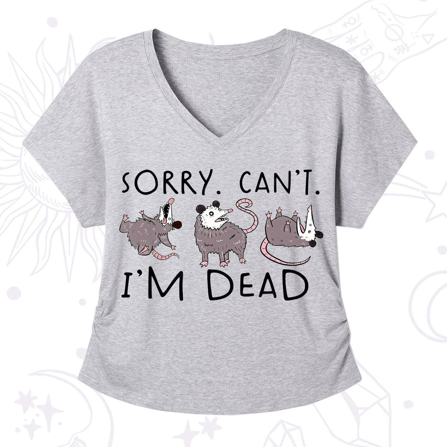 Purplehecate Funny Possum Sorry I Can't I'm Dead V-Neck T-Shirt