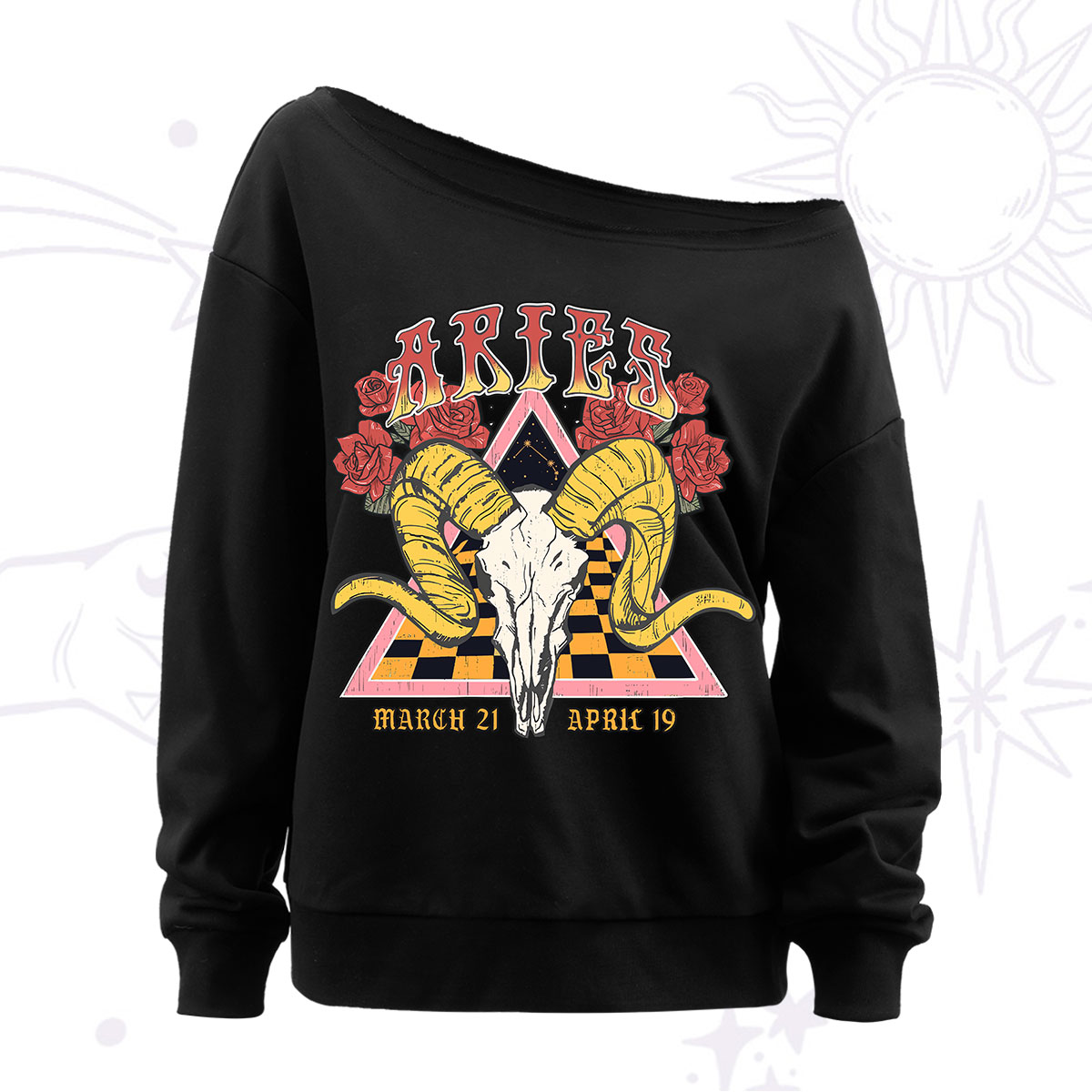 Purplehecate Aries Crew Zodiac Off The Shoulder Sweatshirt