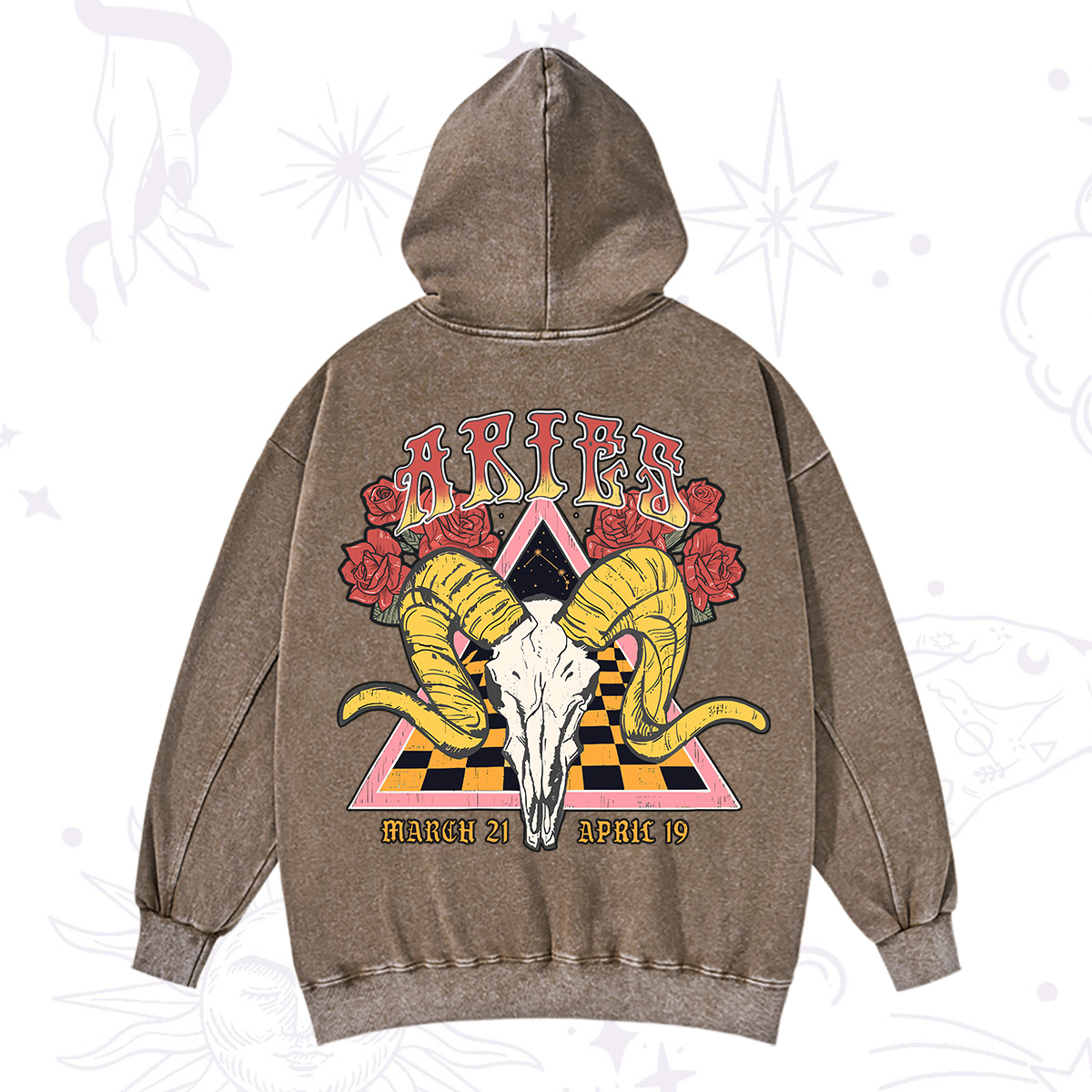 Purplehecate Aries Crew Zodiac Washed Hoodie