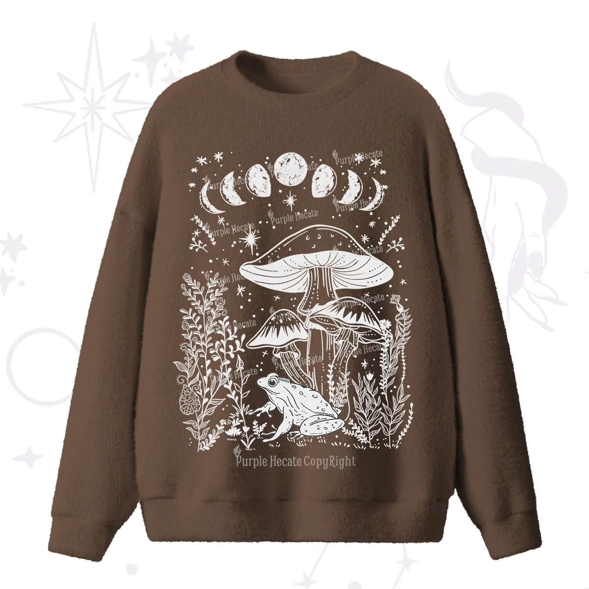 Purplehecate Celestial Frog Mushrooms Fuzzy Ugly Sweater