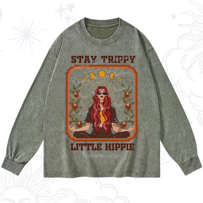 Purplehecate Stay Trippy Little Witchy Hippie Washed Long Sleeve Shirt